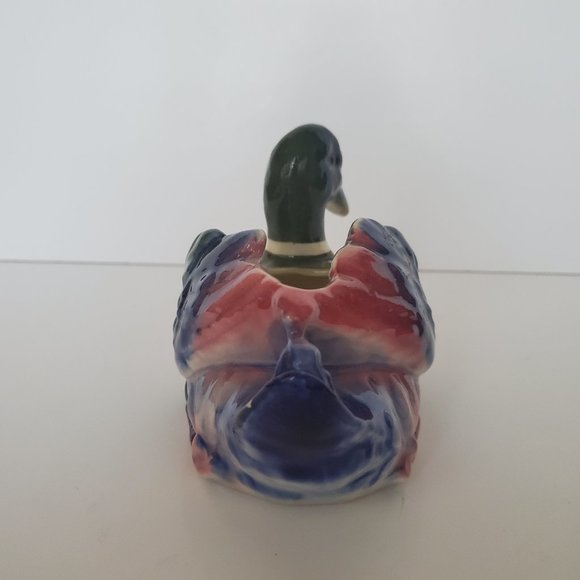 MCM Vintage Mallard Duck Planter Ceramic Glossy Cobalt Blue Lakeside Cottagecore - Picture 5 of 9